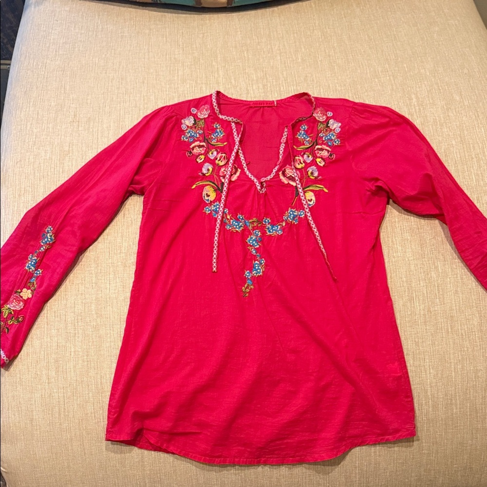 Johnny Was Fuchsia Embroidered Blouse